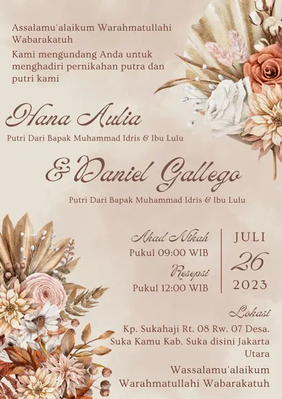 a wedding invitation with flowers and text